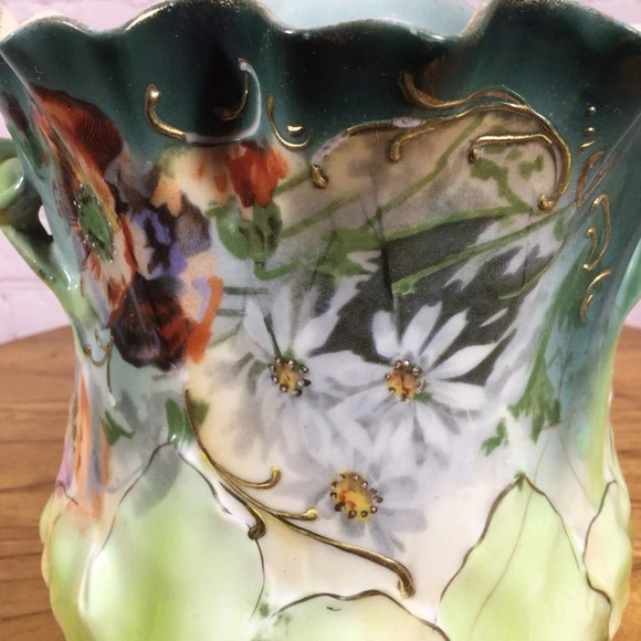 Vintage Floral and Gold Gilt Ceramic Lidded Biscuit Cracker Jar with Handles - Picture 9 of 12